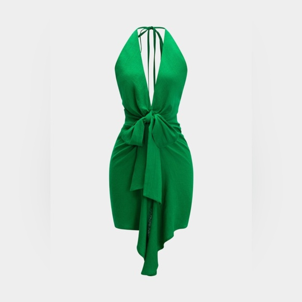 Elegant Green Halter Dress 02 L